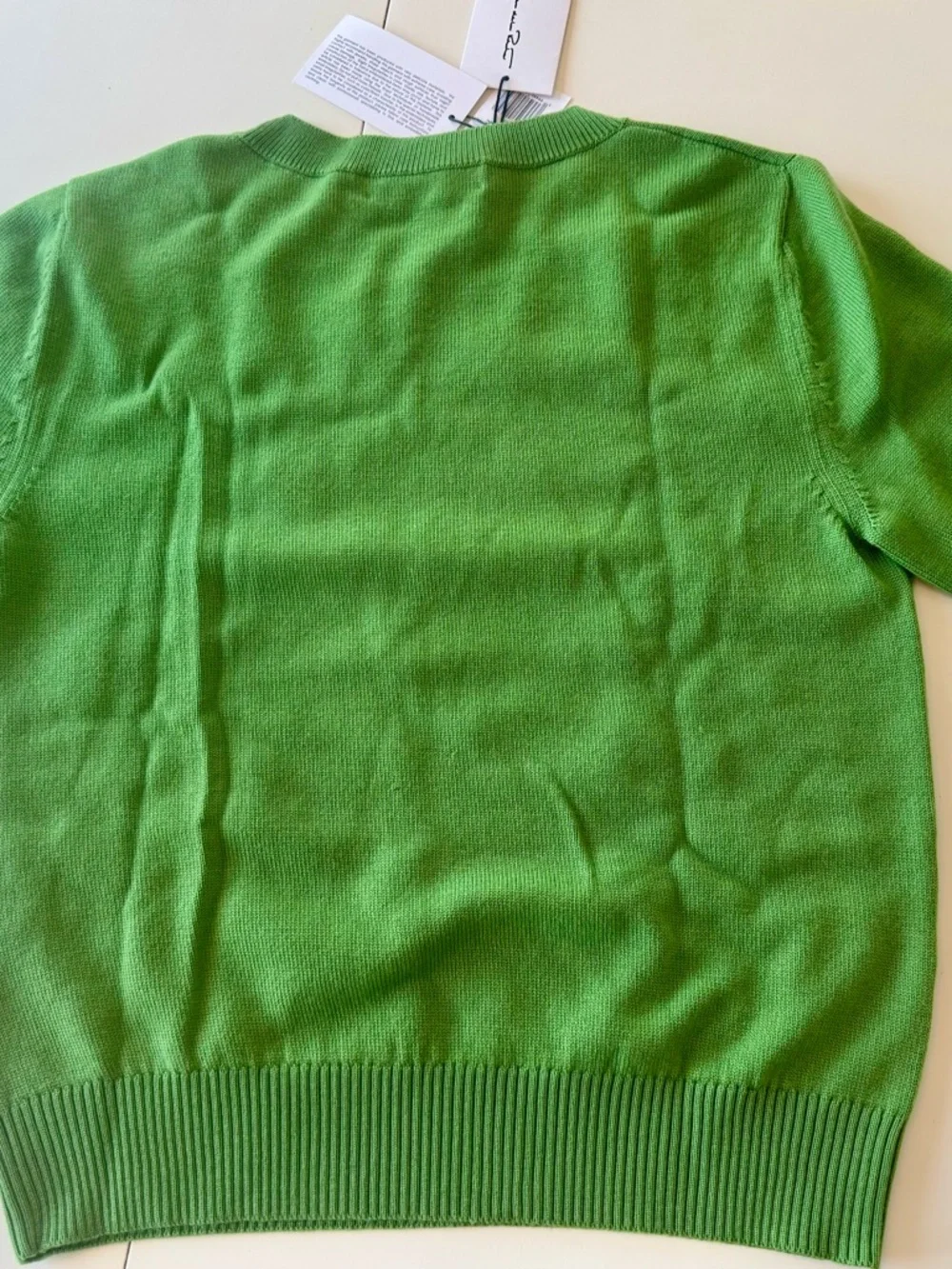 Oscar de la Renta Green Crewneck Sweater with Pink Floral Crystal Embroidery - Picture 11 of 16